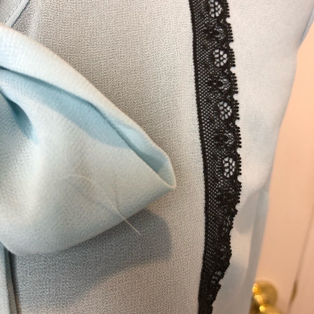 Petticoat Alley blue button down sheer bow blouse - Picture 10 of 11
